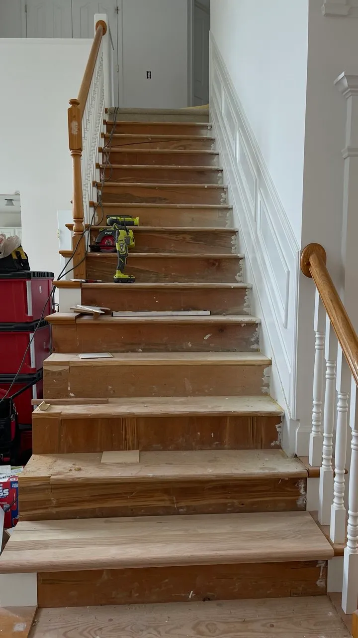 Oak Stair Treads and Black Rail starting-condition view