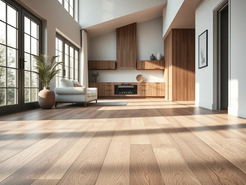 Finished interior showing coordinated flooring, built-ins, and natural light